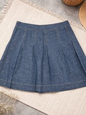 J. Crew Denim Pleated Mini Skirt - Blue